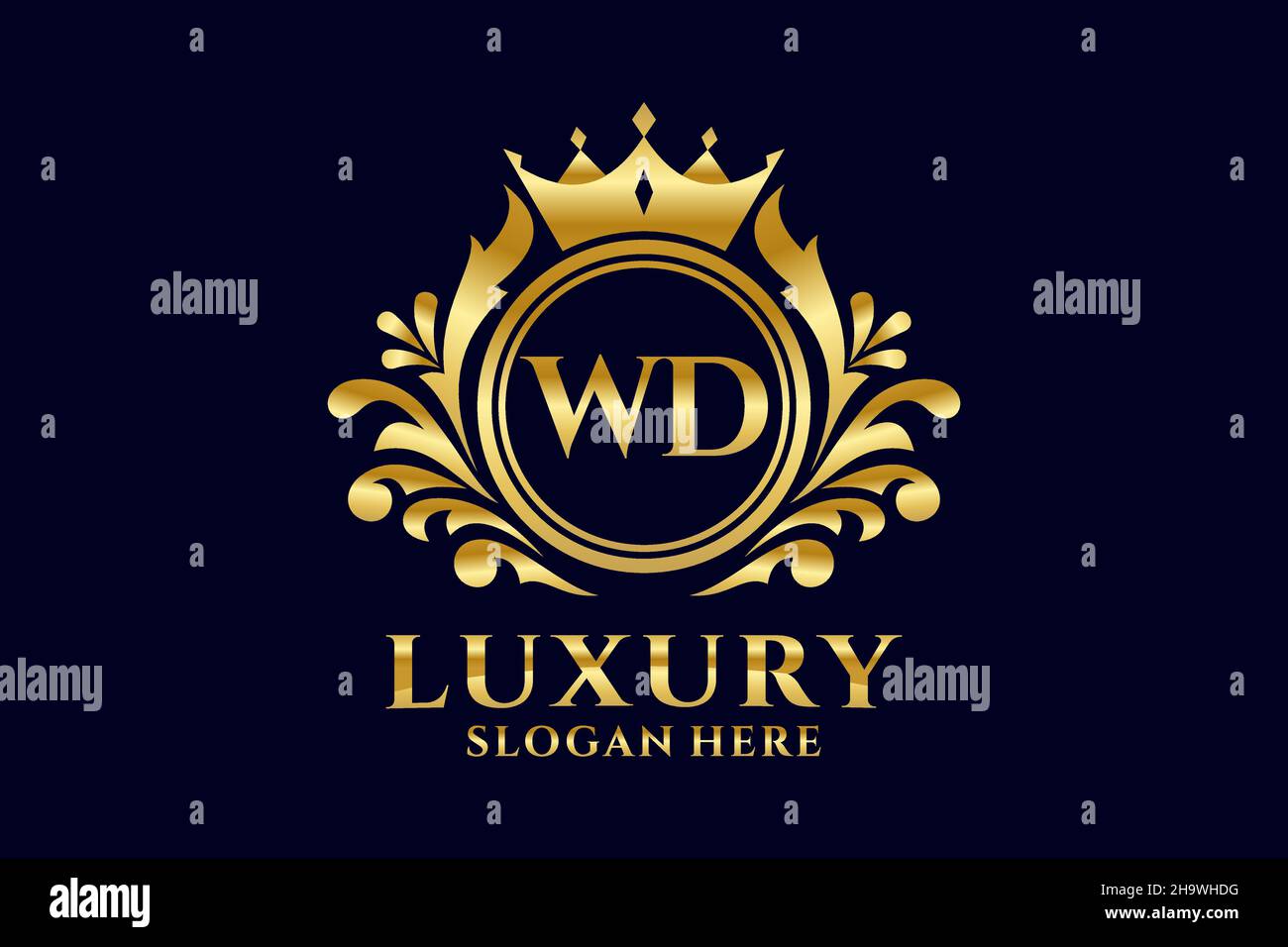 Modèle de logo WD Letter Royal Luxury en illustration vectorielle pour les projets de marque de luxe et autres illustrations vectorielles. Illustration de Vecteur