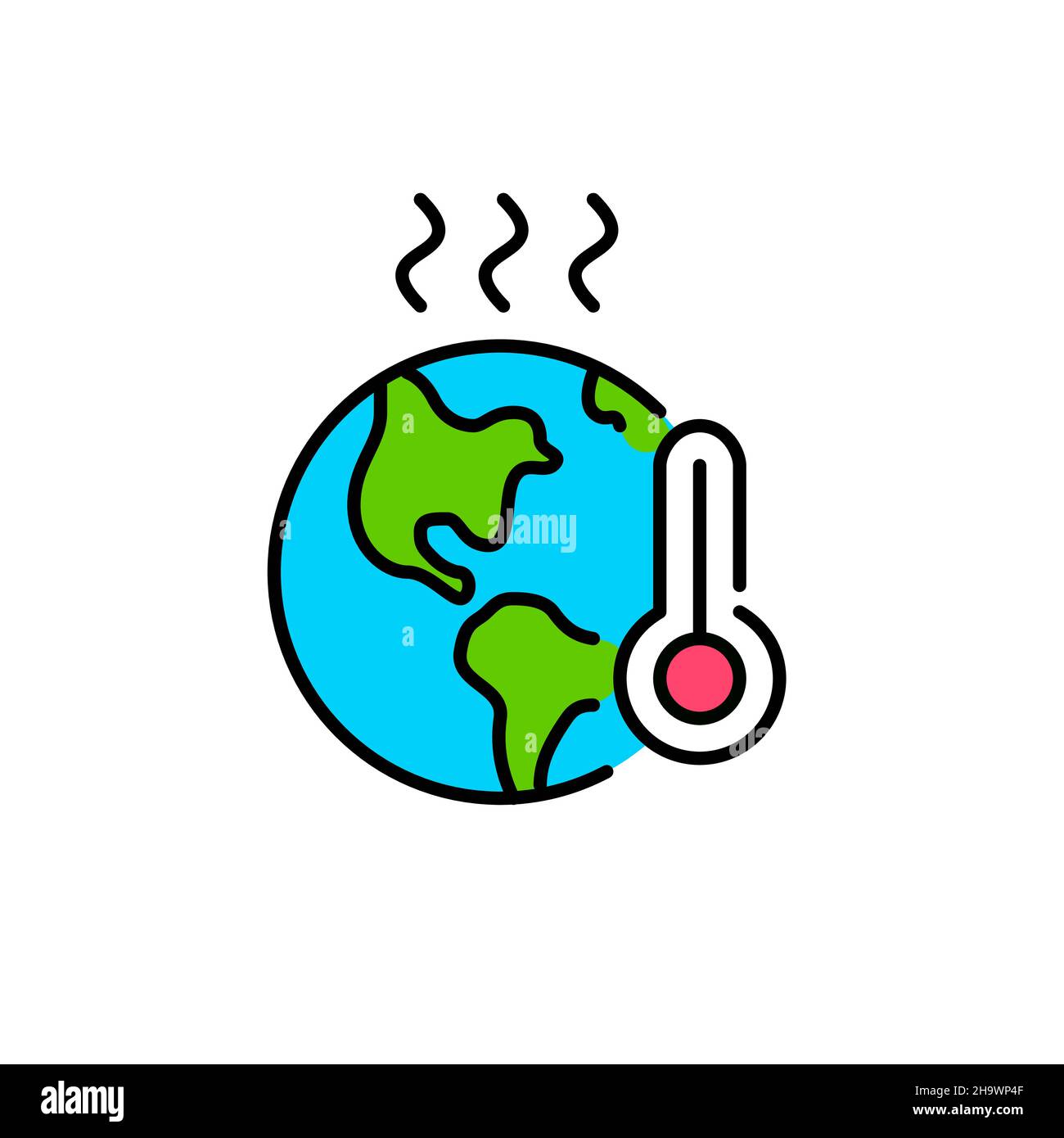 Le réchauffement de la terre comme symptôme du réchauffement climatique.Pixel Perfect, contour modifiable icône écologique colorée Illustration de Vecteur