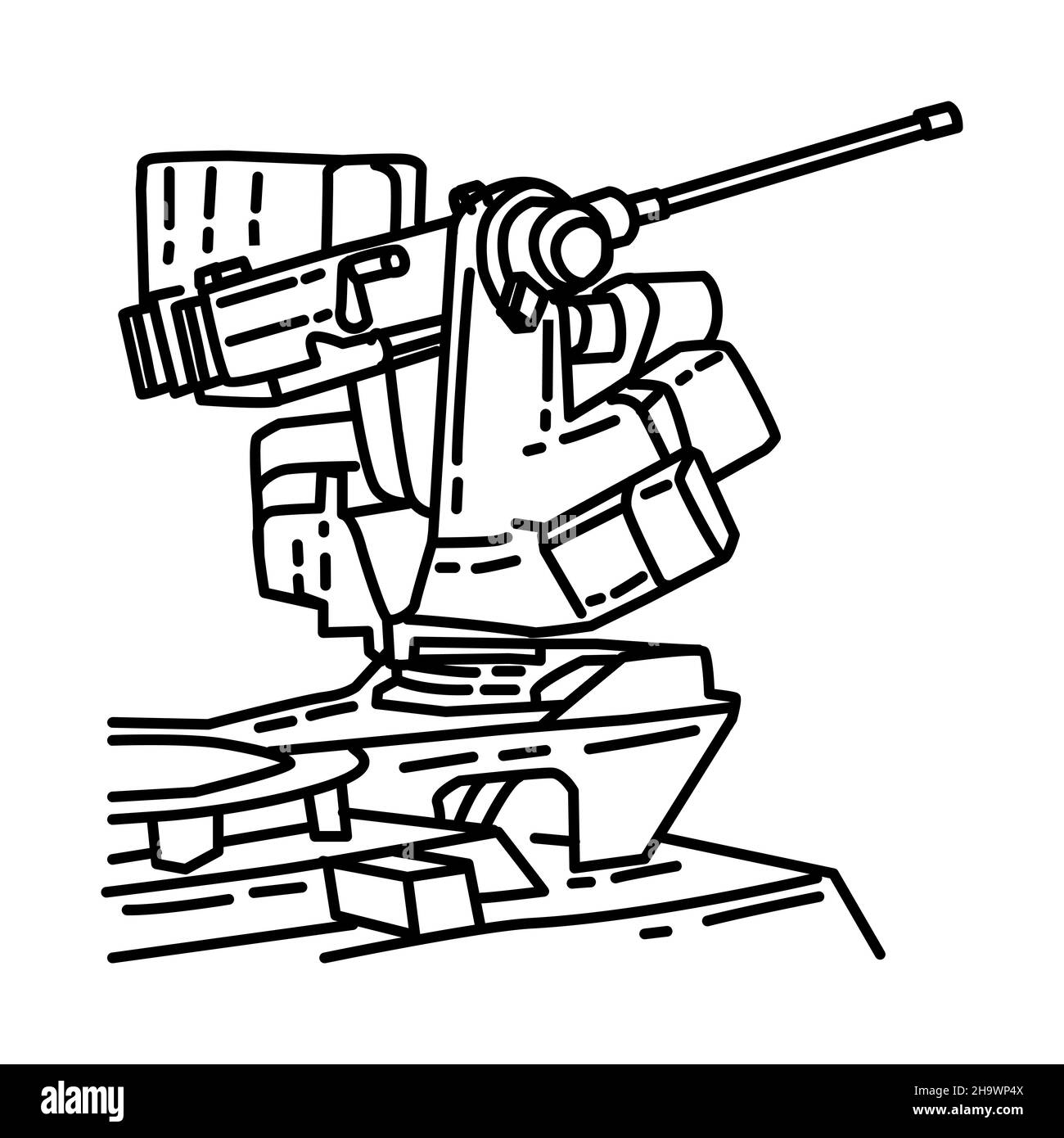 Pistolet de machine de calibre de la Force aérienne partie des équipements militaires et de la Force aérienne dessin à la main icône Set Vector. Illustration de Vecteur