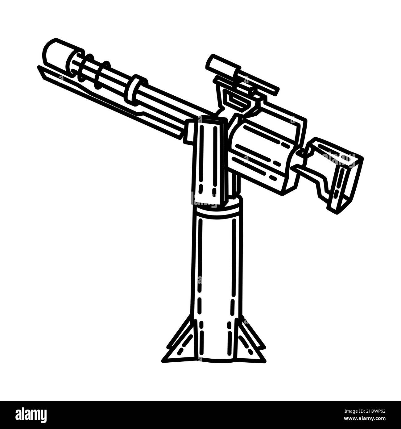 Pistolet de Gatling de la Force aérienne partie des équipements militaires et de la Force aérienne dessin à la main icône Set Vector. Illustration de Vecteur