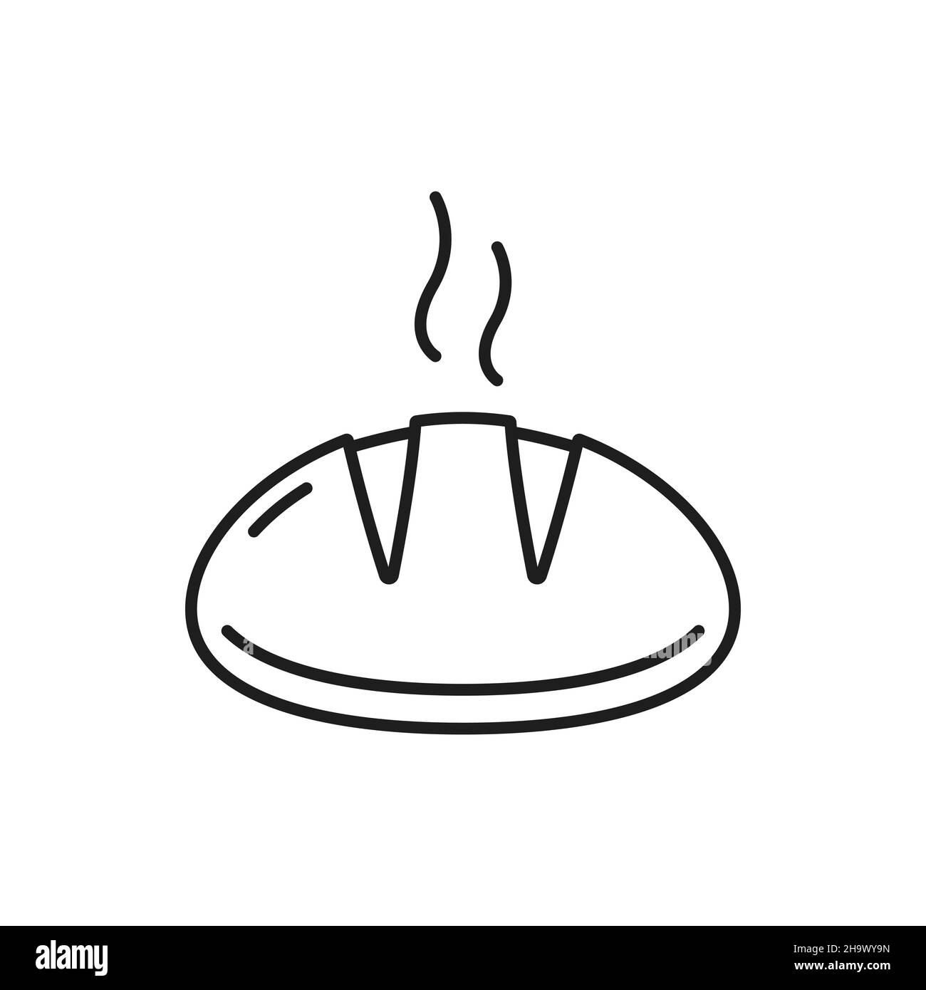 Pain de stonefour allemand frais avec croûte croquante, icône monochrome isolée.Vector chaud à la vapeur pain de seigle juste cuit au four, levain pain pâte de seigle, ba Illustration de Vecteur