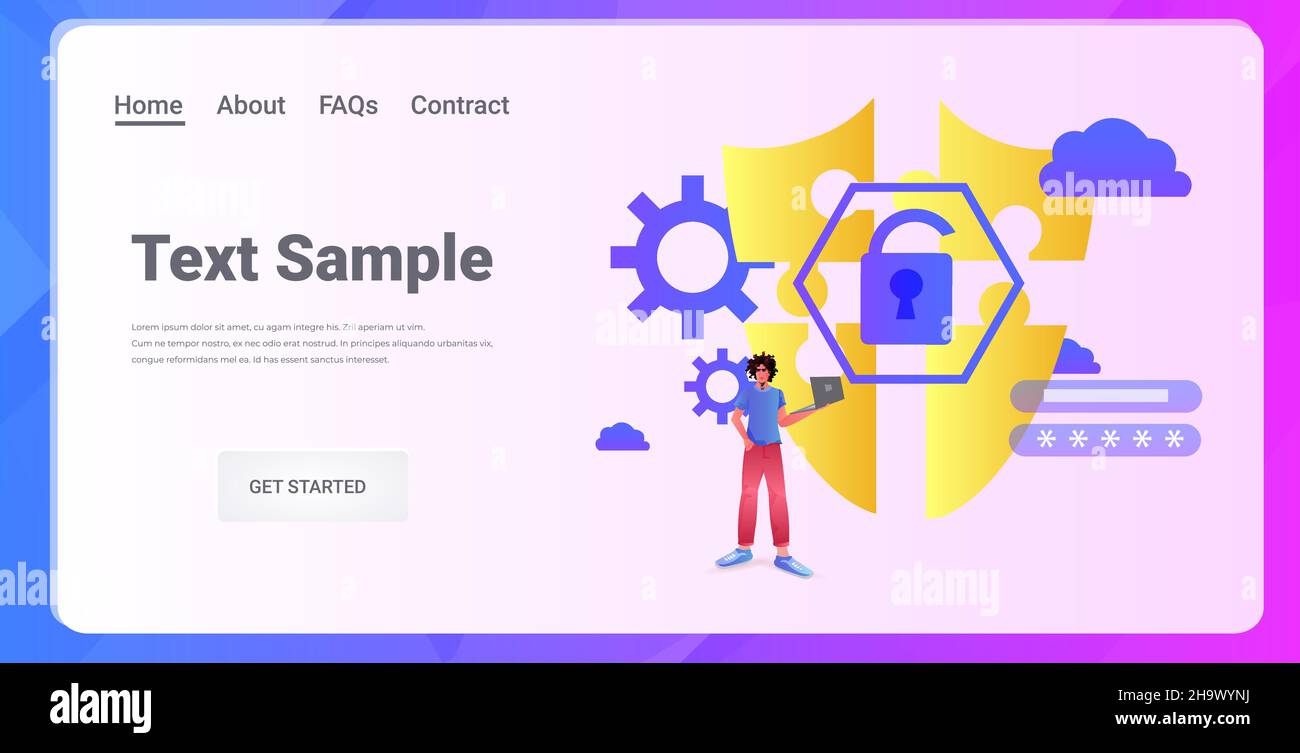 homme afro-américain utilisant des données de protection d'application d'ordinateur portable concept de sécurité de la confidentialité Illustration de Vecteur