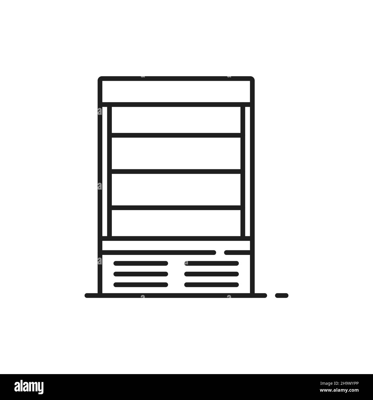 Icône de présentation du contour isolé du congélateur.Vitrine de réfrigérateur vertical Vector avec porte en verre, réfrigérateur moderne.Congeler la poitrine dans l'épicerie, en supé Illustration de Vecteur