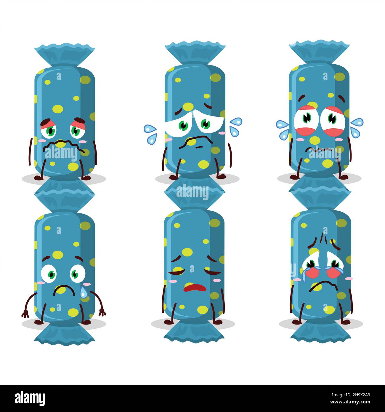 Bleu long bonbon paquet personnage de dessin animé avec expression triste.Illustration vectorielle Illustration de Vecteur