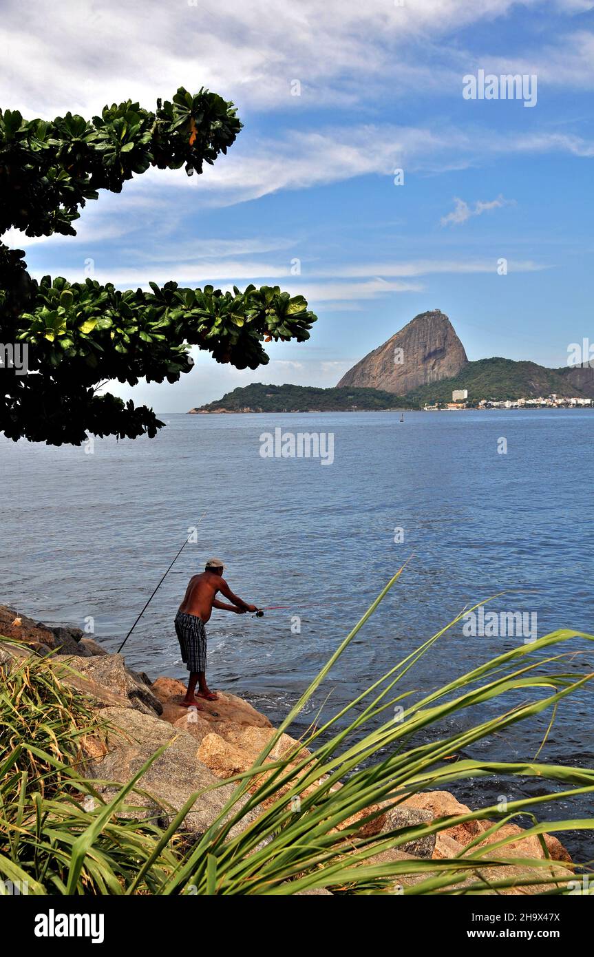 Pêche, pain de sucre, Rio de Janeiro, Brésil Banque D'Images
