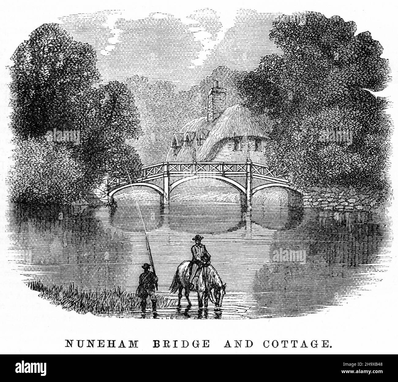 Gravure de Nuneham Bridge et Cottage, Angleterre, d'un guide de pêche pour la Tamise, vers 1880 Banque D'Images Gravure de Nuneham Bridge et Cottage, Angleterre, d'un guide de pêche pour la Tamise, vers 1880 Banque D'Images