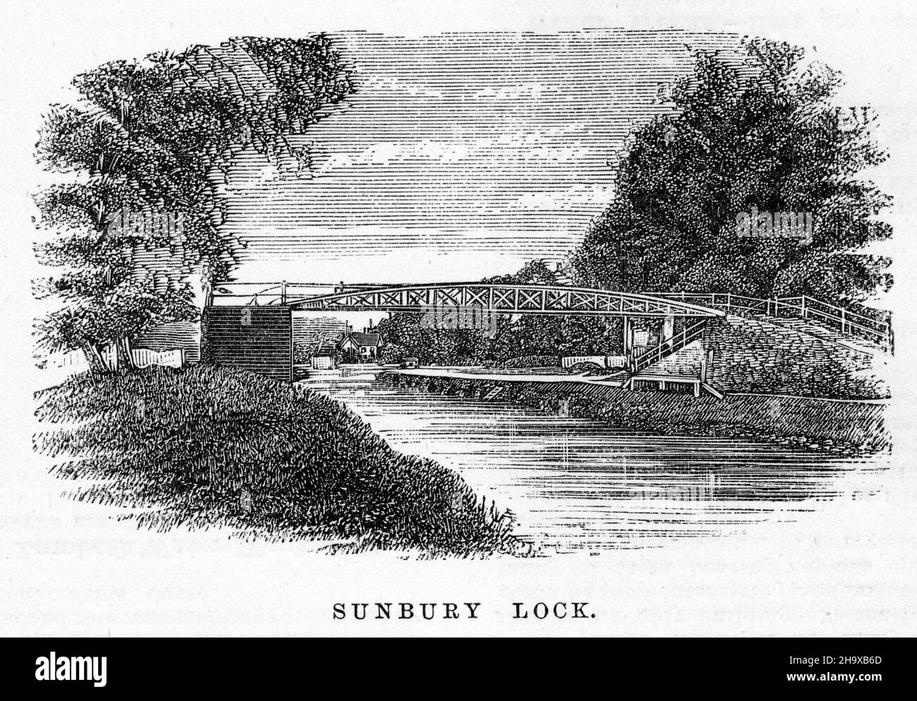 Gravure de Sunbury Lock, Angleterre, d'un guide de pêche pour la Tamise, vers 1880 Banque D'Images