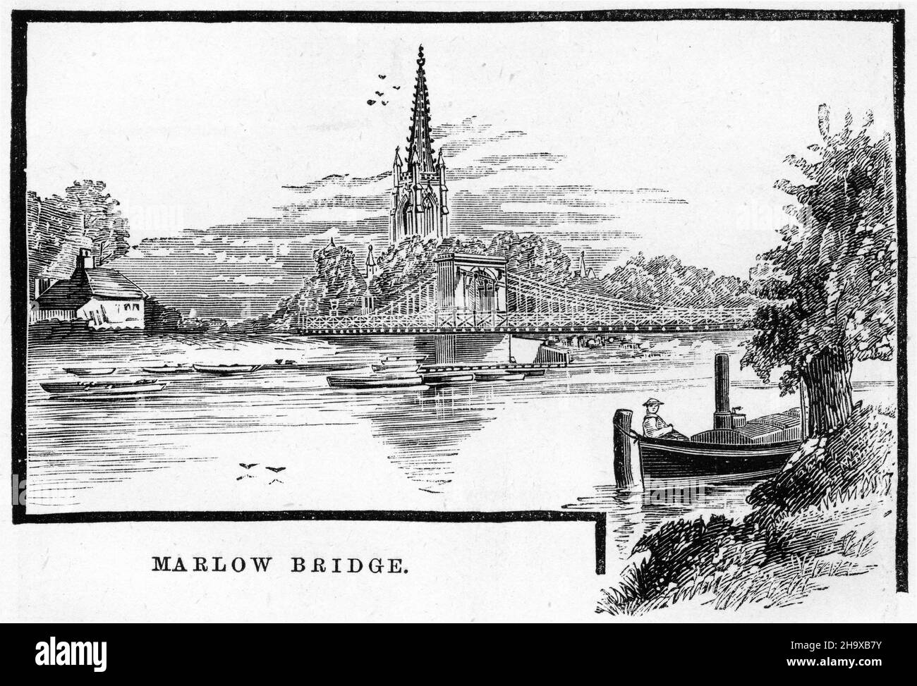 Gravure du pont Marlow, Angleterre, d'un guide de pêche pour la Tamise, vers 1880 Banque D'Images