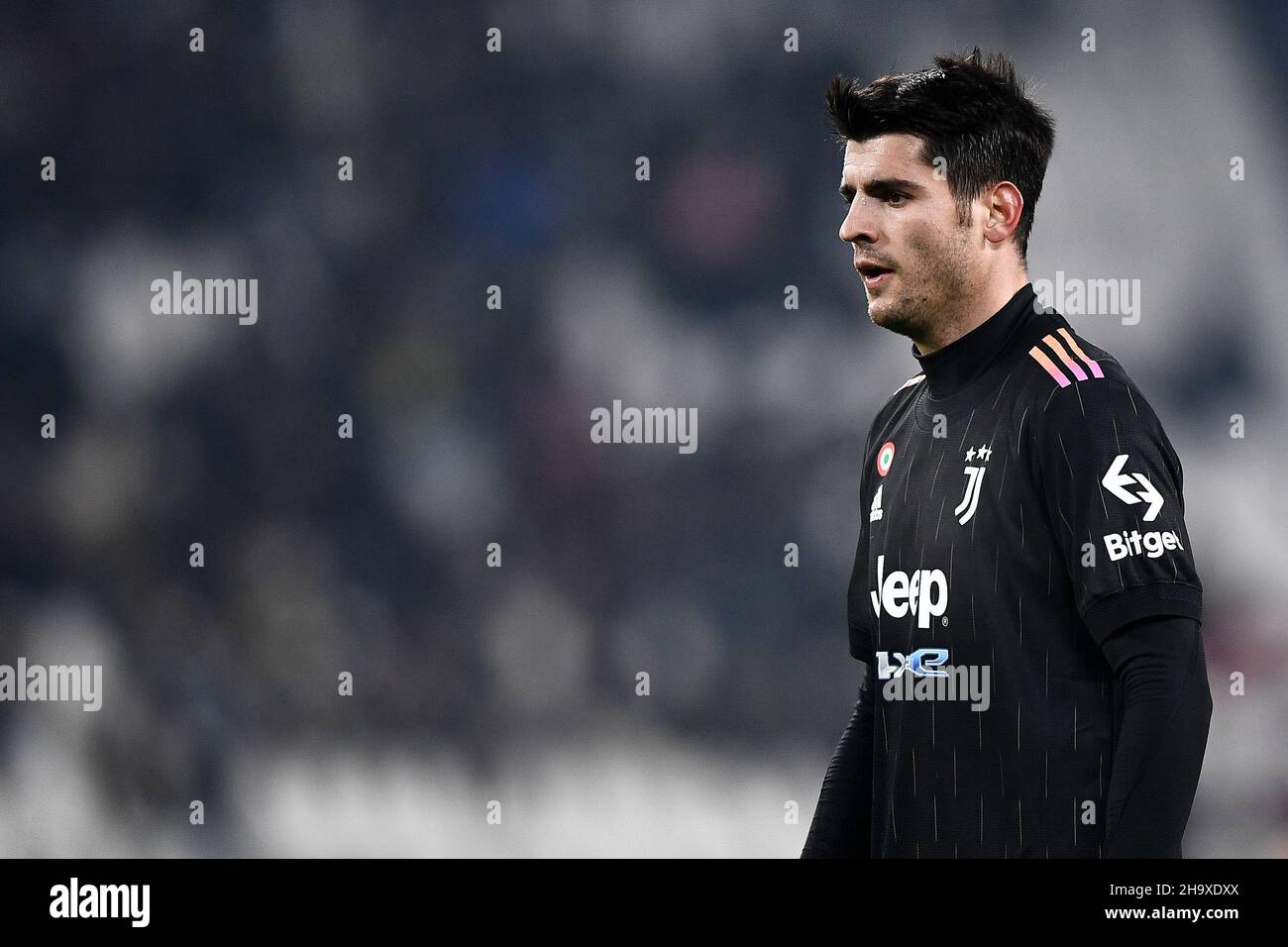 Turin, Italie.08 décembre 2021.Alvaro Morata du Juventus FC se présente lors du match de football de la Ligue des champions de l'UEFA entre le Juventus FC et le Malmo FF.Credit: Nicolò Campo/Alay Live News Banque D'Images