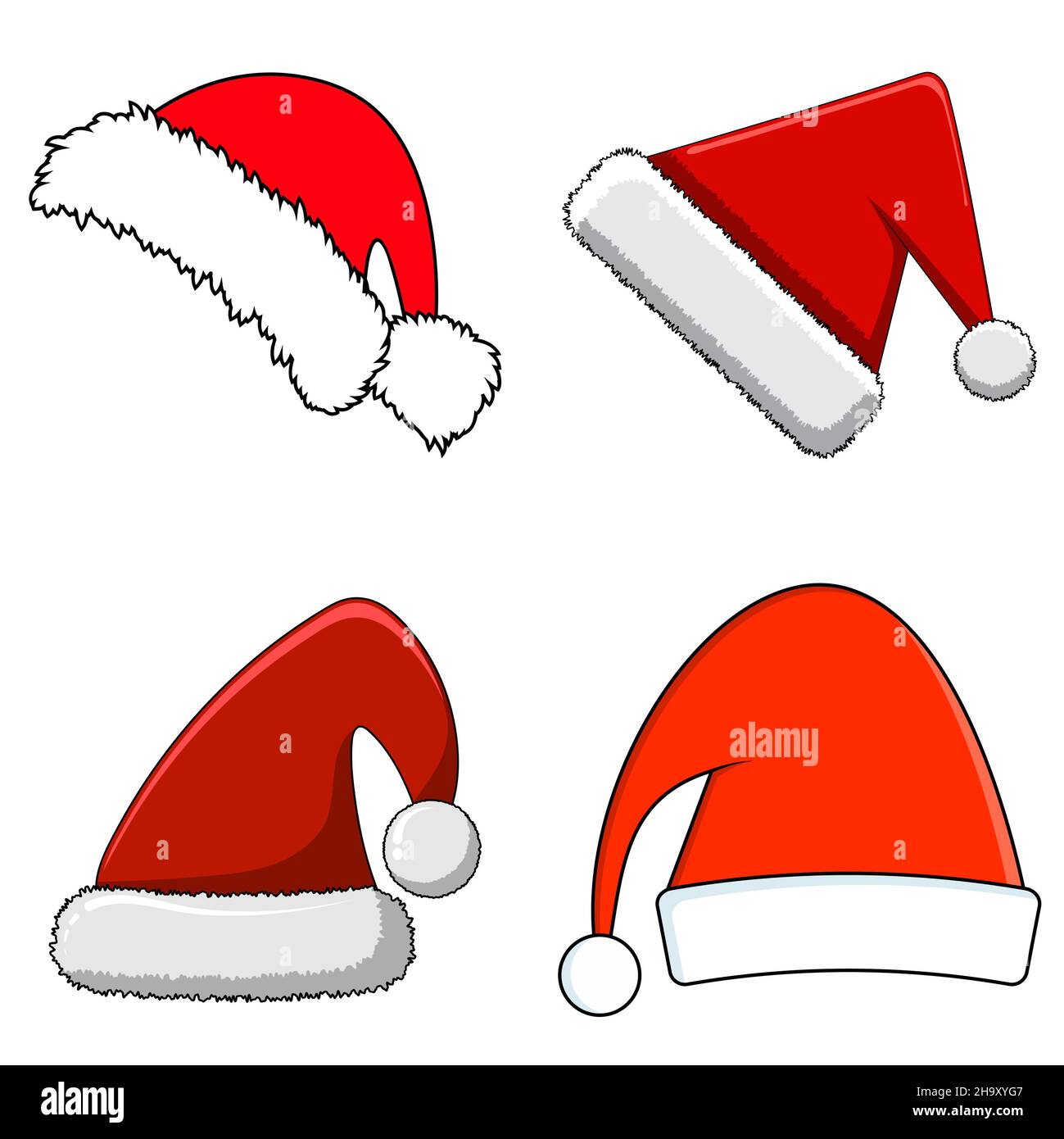 Noël Le Père Noël chapeaux de fourrure. Nouvelle Année Red Hat isolé sur fond blanc. Chapeau d'hiver. Vector illustration. Illustration de Vecteur