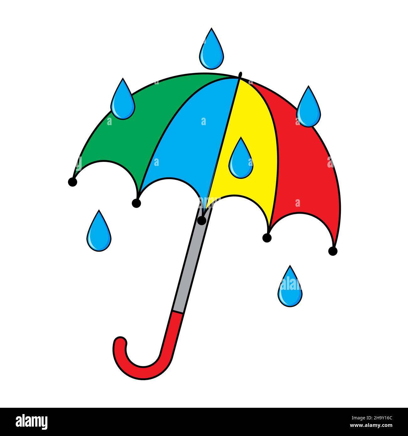 Icône parapluie avec gouttes de pluie.Clip parasol ouvert art. Illustration vectorielle isolée sur fond blanc.Symbole classique de dessin animé d'automne avec protection contre la pluie. Illustration de Vecteur