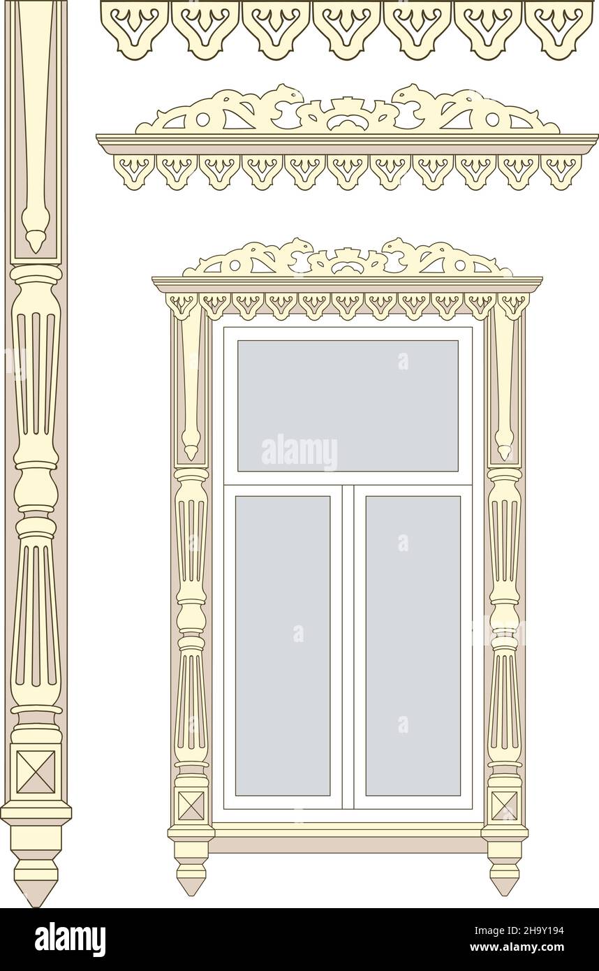 Ensemble de décorations en bois pour la fenêtre.Illustration vectorielle. Illustration de Vecteur