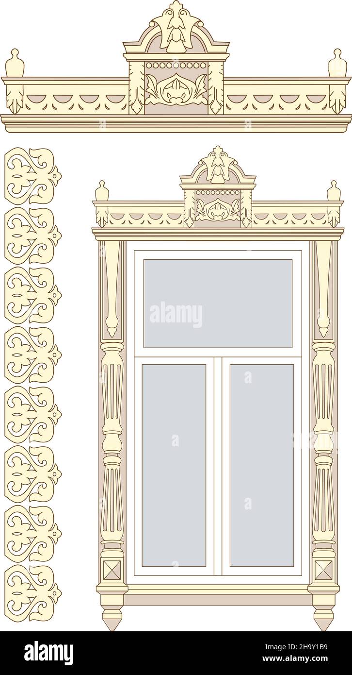 Ensemble de décorations en bois pour la fenêtre.Illustration vectorielle. Illustration de Vecteur