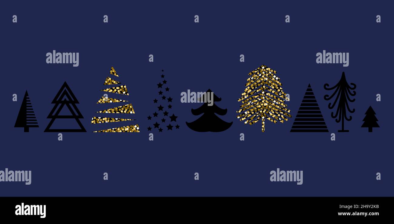 Ensemble d'icônes d'arbres de Noël à motif de lignes dessinées à la main pour les motifs de cartes. Illustration de Vecteur