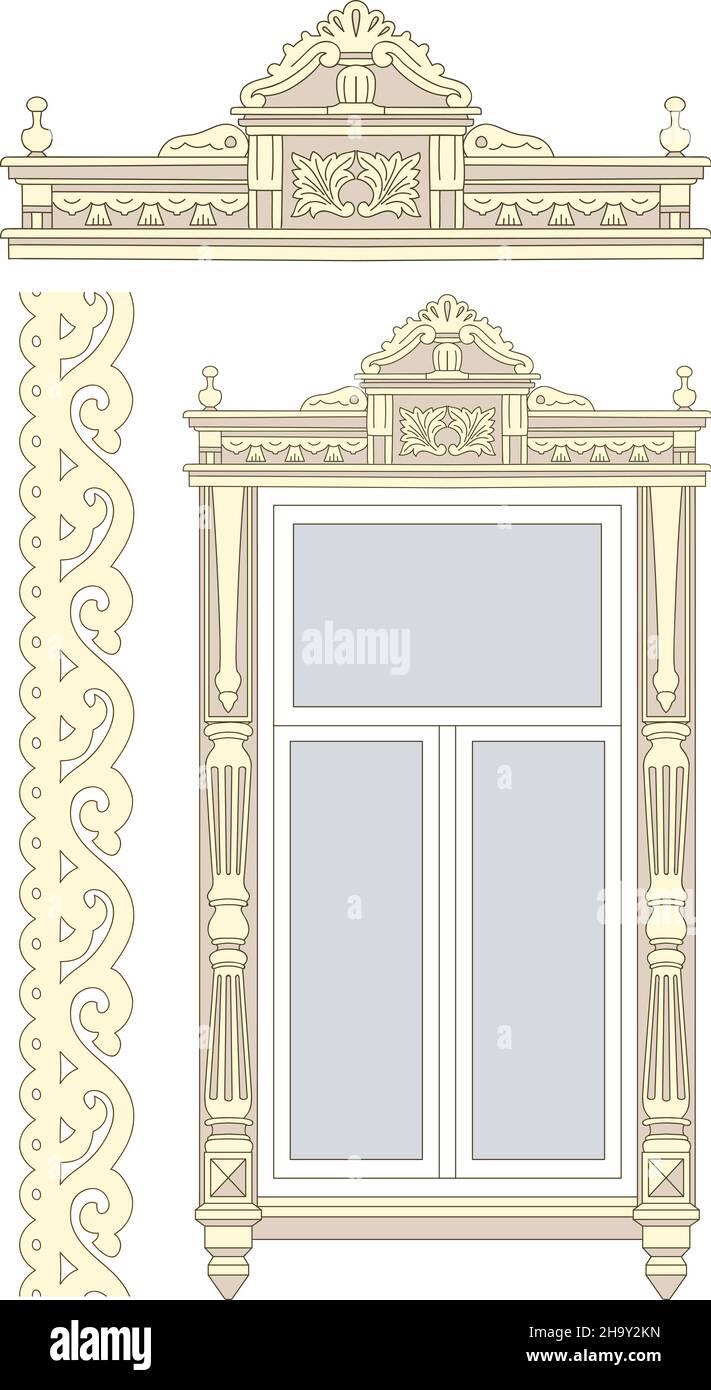 Ensemble de décorations en bois pour la fenêtre.Illustration vectorielle. Illustration de Vecteur