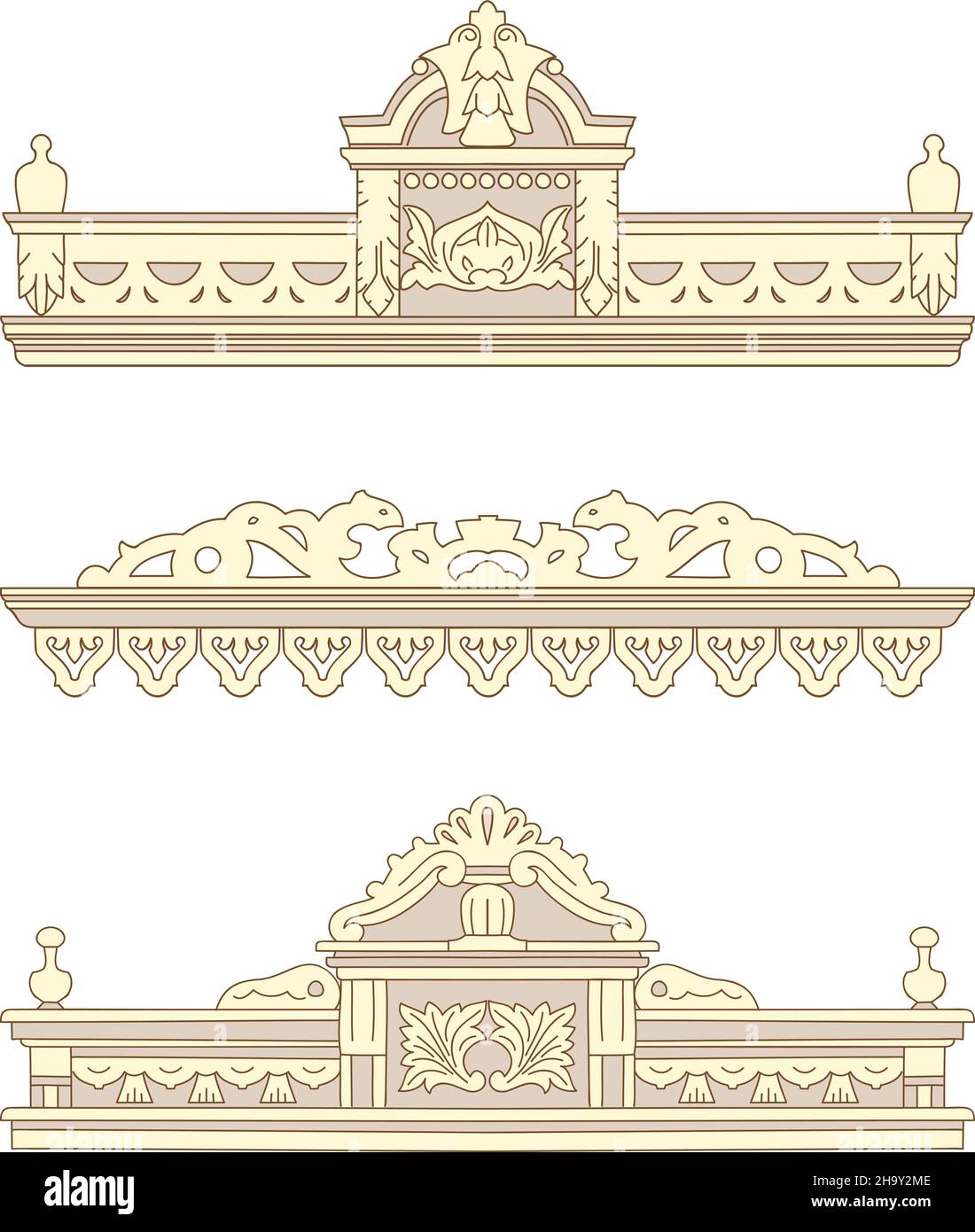 Ensemble de décorations en bois pour la fenêtre.Illustration vectorielle. Illustration de Vecteur