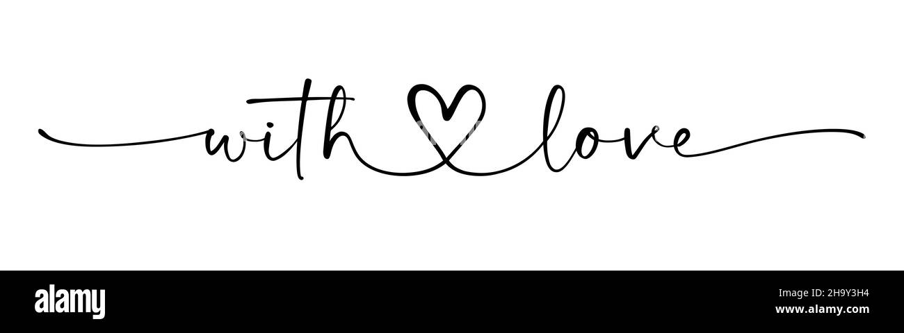 Avec amour noir vector pinceau calligraphie bannière avec coeur.Phrase lettrage dessinée à la main isolée sur fond blanc Illustration de Vecteur