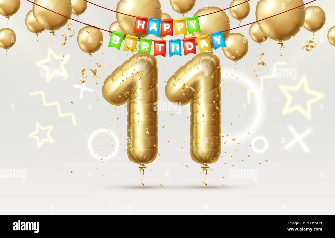 Joyeux anniversaire 11 ans anniversaire de la personne anniversaire, ballons  sous forme de nombres de l'année.Illustration vectorielle Image Vectorielle  Stock - Alamy