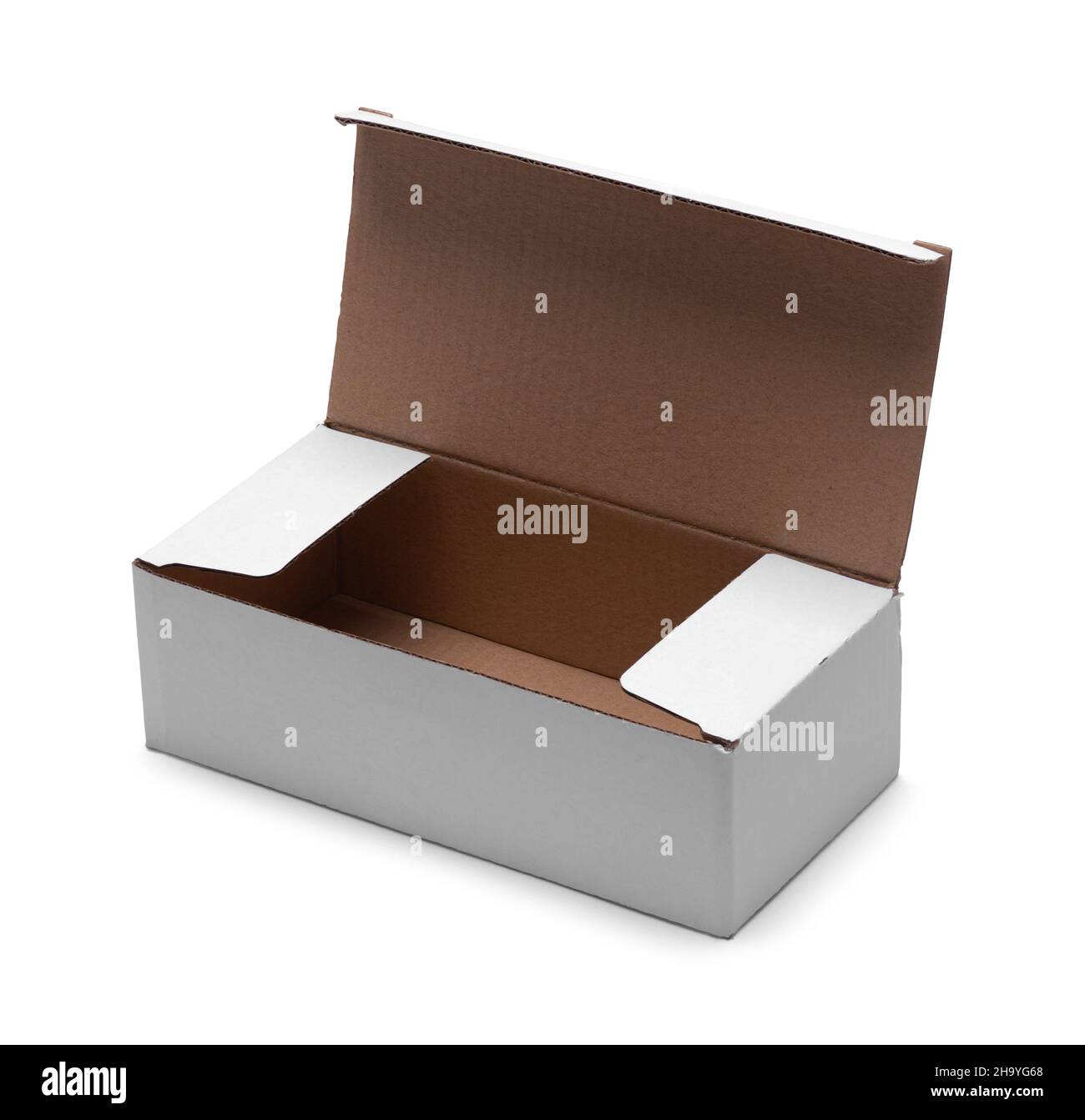 Ouvrez la petite boîte rectangulaire blanche avec la fonction de découpe de l'espace de copie. Banque D'Images