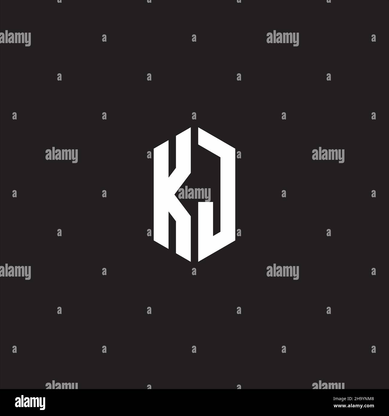 MONOGRAMME LOGO KJ avec modèle de forme hexagonale isolé sur fond noir Illustration de Vecteur