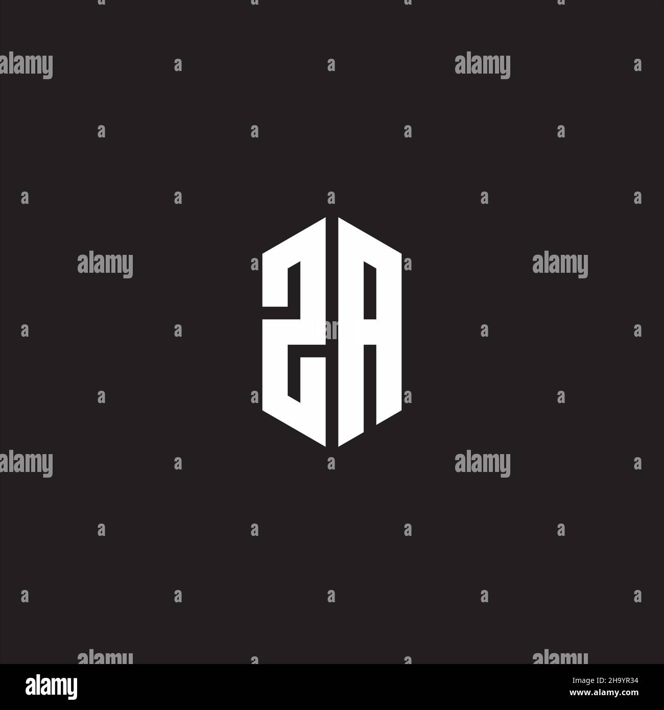 ZA logo monogramme avec modèle de forme hexagonale isolé sur fond noir Illustration de Vecteur