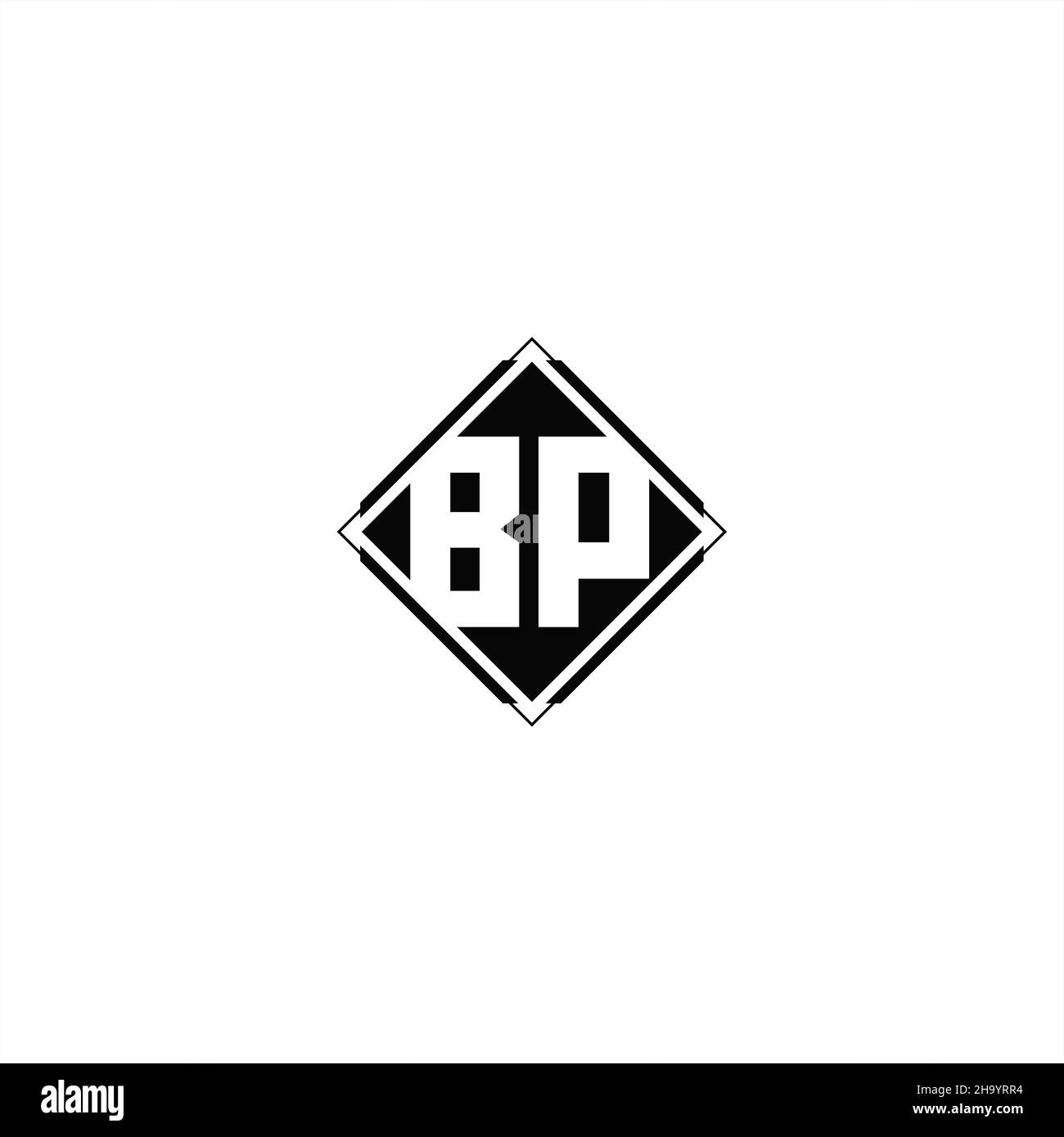 Logo monogramme avec forme carrée en losange isolée sur fond noir et blanc Illustration de Vecteur