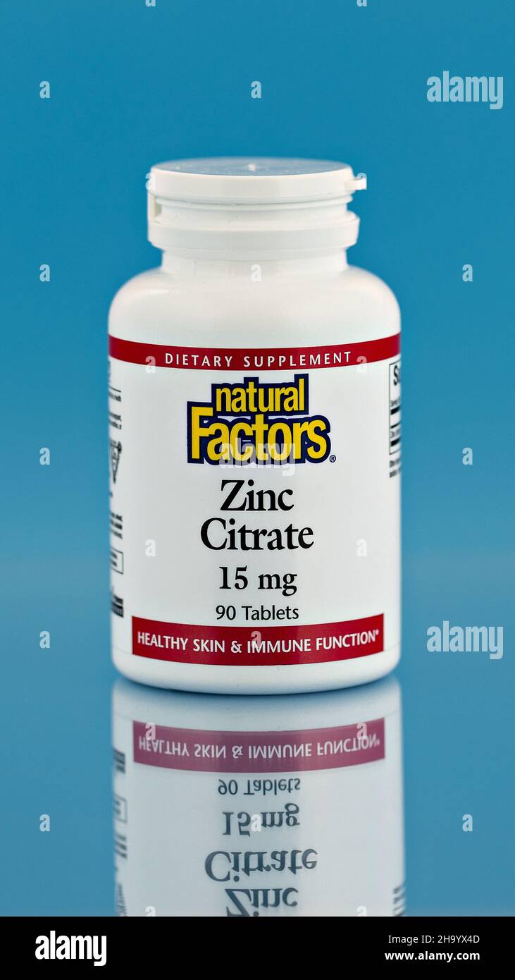 comprimés de citrate de zinc dans le pot. supplément alimentaire photo éditoriale Banque D'Images