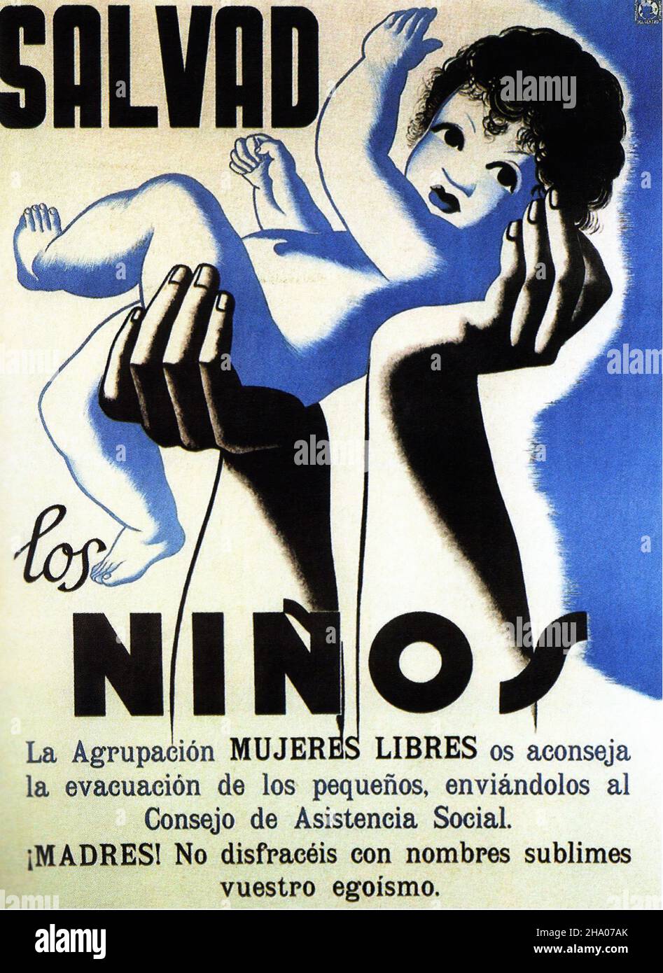 1937 Salvad los Ninos - affiche de propagande sur la guerre civile espagnole (Guerra civil Española) Banque D'Images