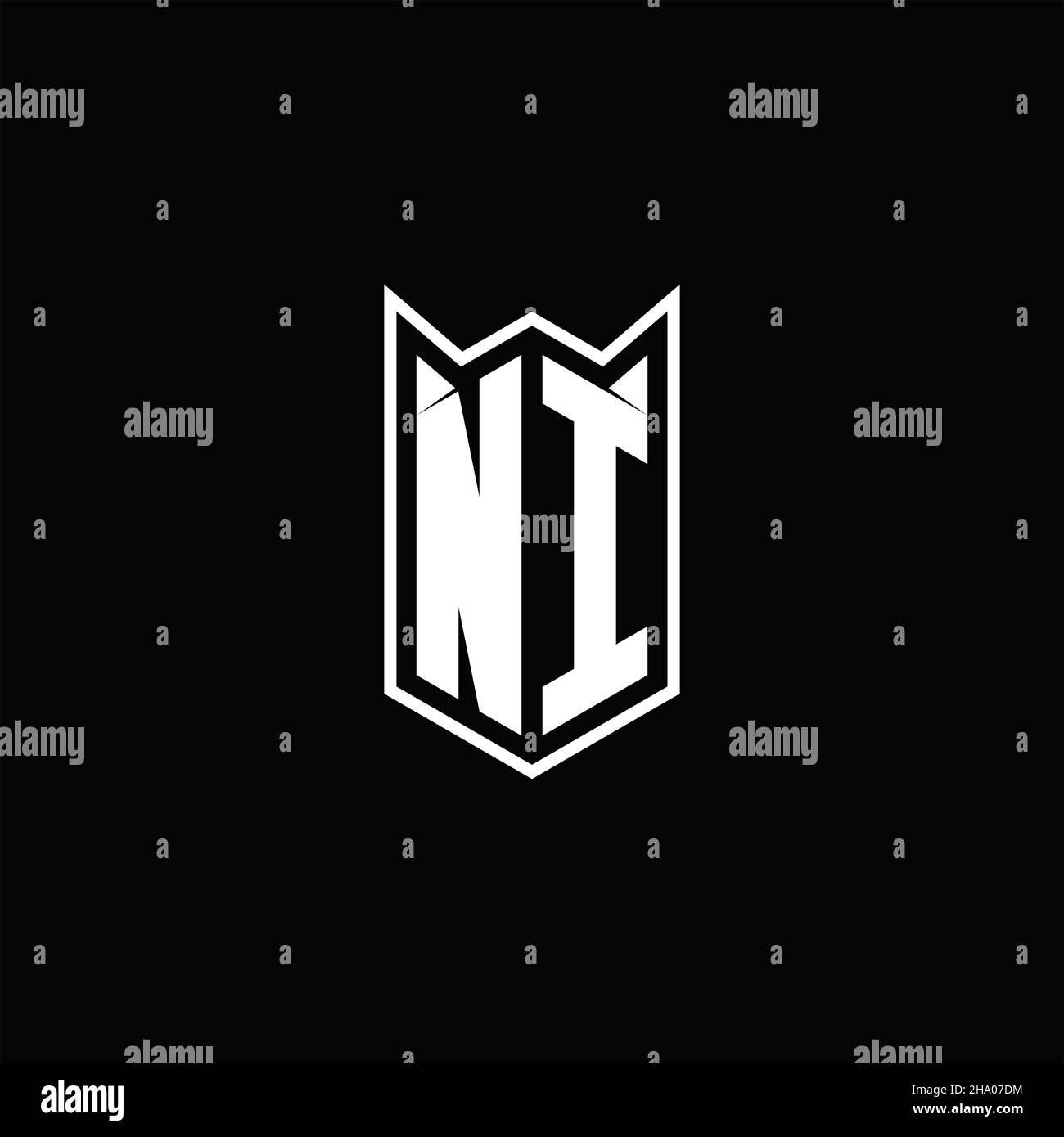 LOGO NI monogramme avec forme de bouclier conceptions modèle vectoriel icône moderne Illustration de Vecteur