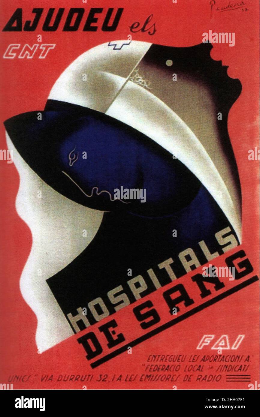1937 Ajudeu els Hospitals de sang - Poster de propagande sur la guerre civile espagnole (Guerra civil Española) Banque D'Images