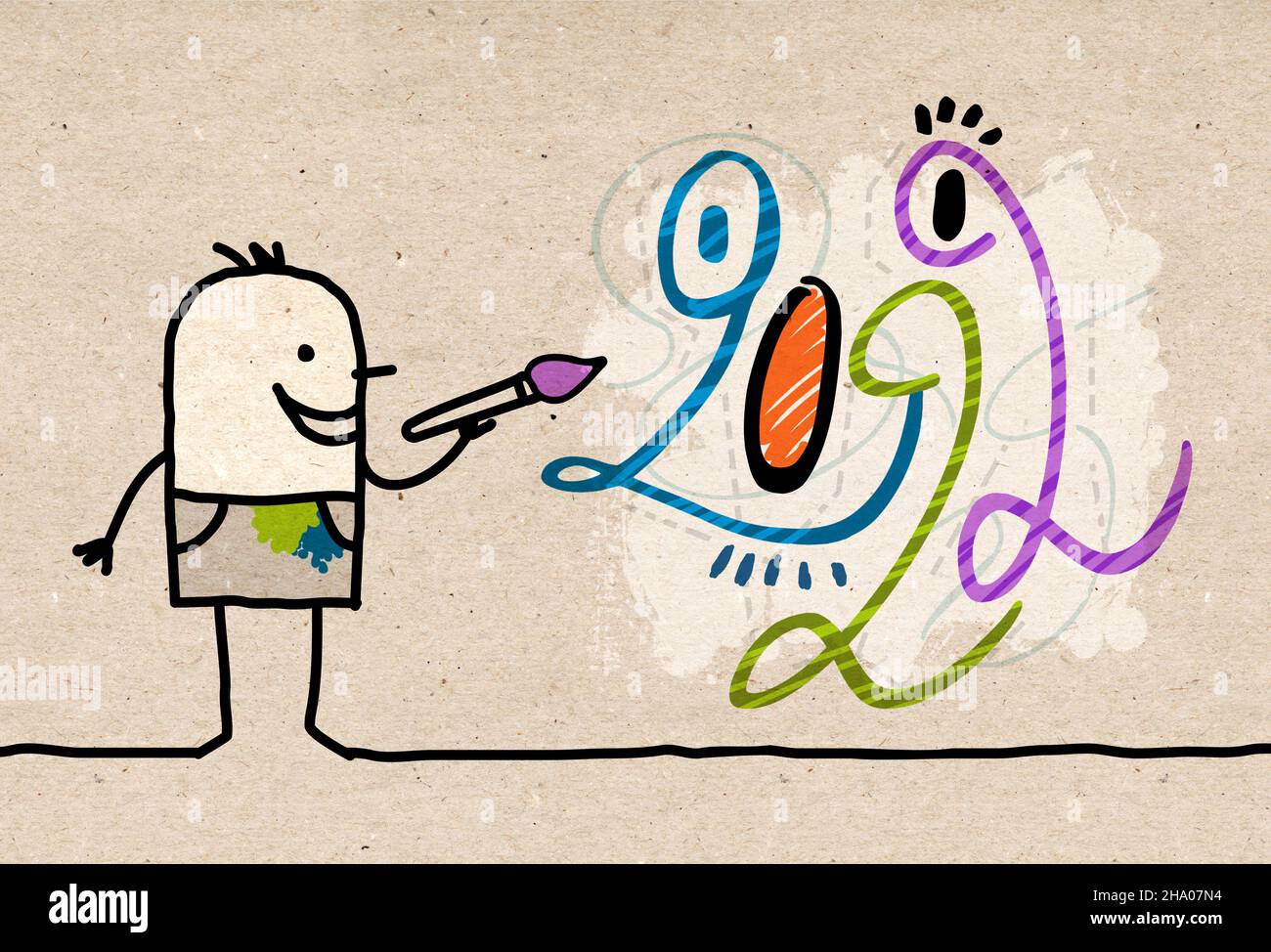 Dessin main de dessin artistique peinture un 2022 drôle de Graffiti - texture de papier brun Banque D'Images