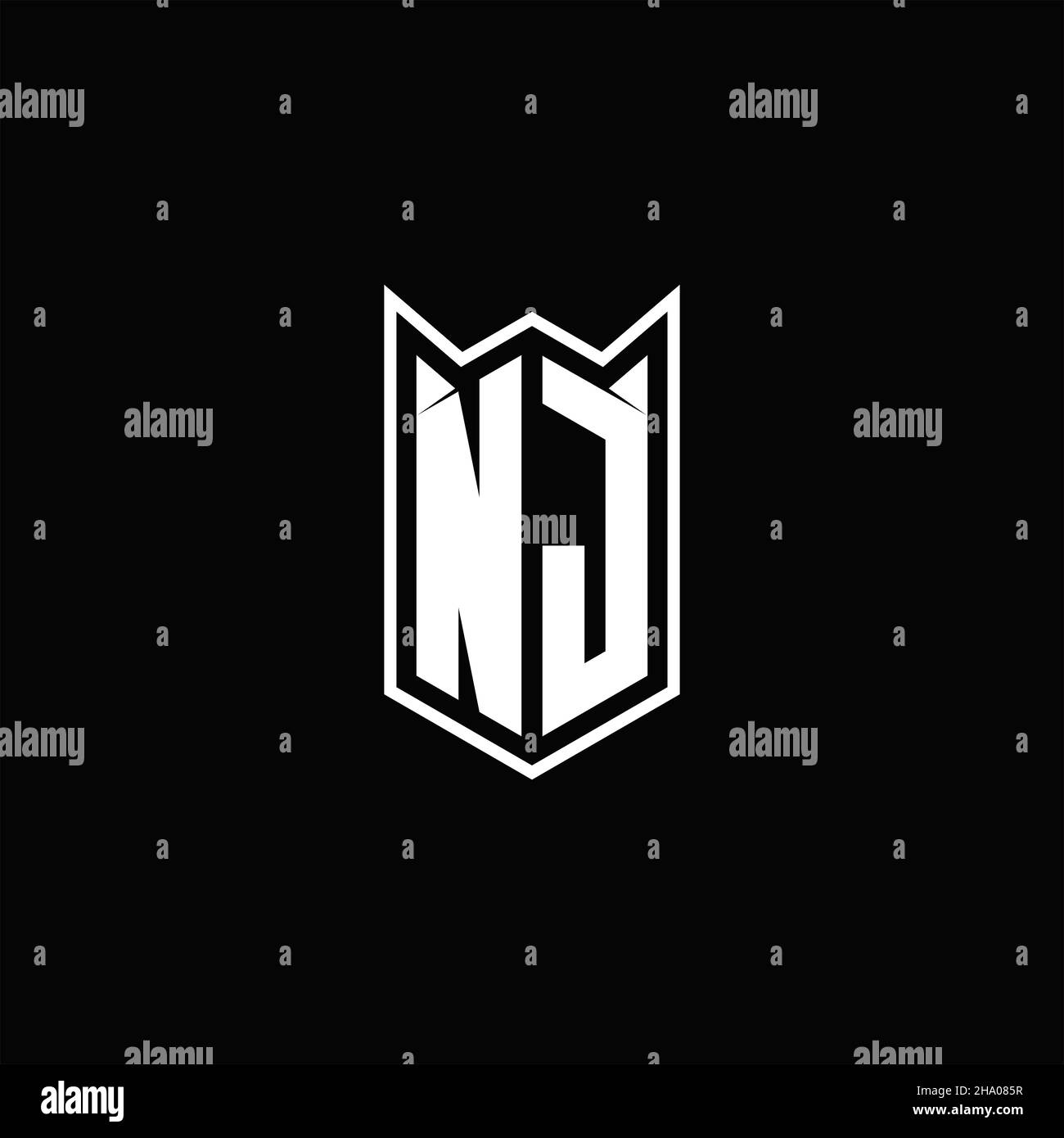 Logo NJ monogramme avec forme de bouclier conceptions modèle vecteur icône moderne Illustration de Vecteur