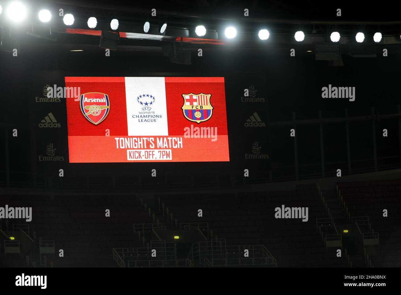 Londres, Royaume-Uni.09th décembre 2021.Le tableau de bord avant le match du groupe C de la Ligue des champions des femmes de l'UEFA entre Arsenal et Barcelone au stade Emirates de Londres, en Angleterre.Liam Asman/SPP crédit: SPP Sport presse photo./Alamy Live News Banque D'Images