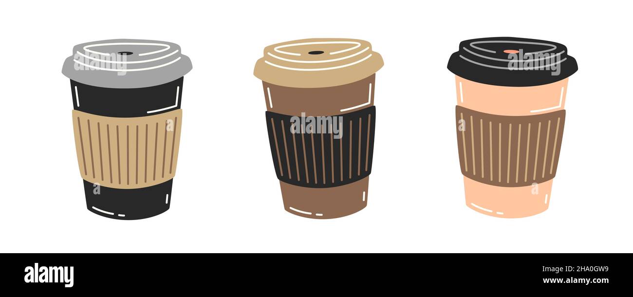 Trois tasses de café en papier.Illustration vectorielle plate Illustration de Vecteur