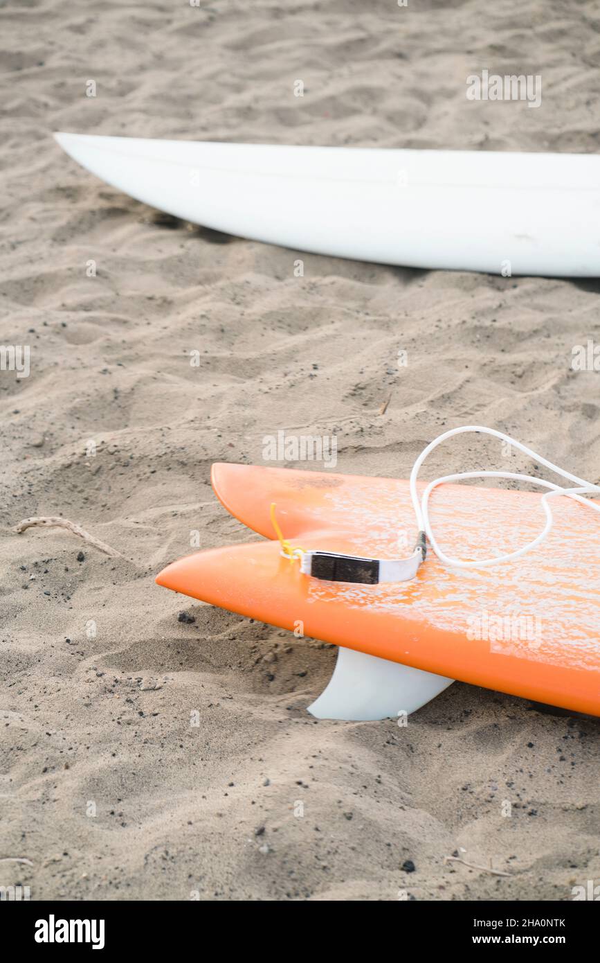 Surf sur la plage, dans le sable blanc Banque D'Images