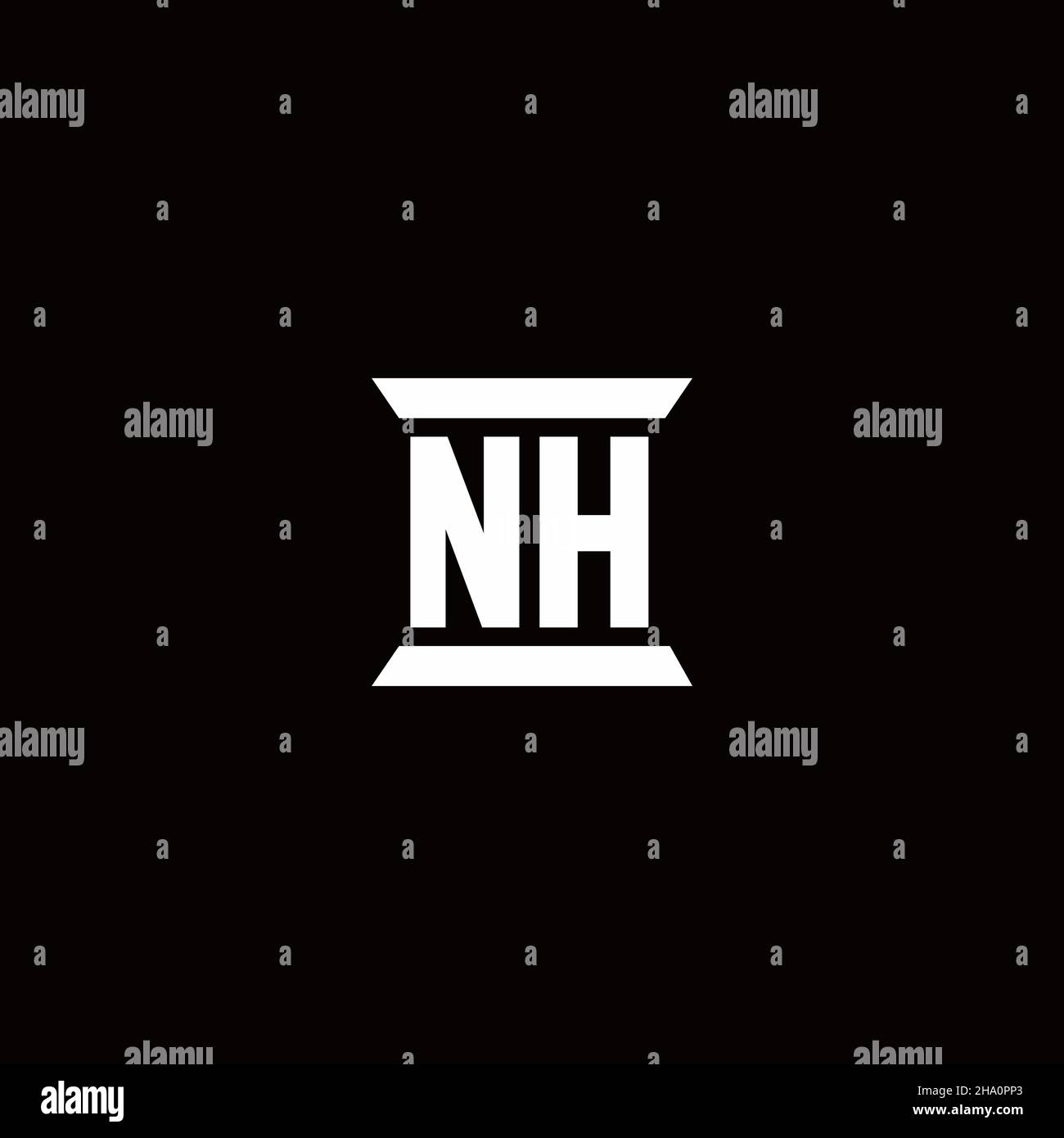 Logo NH lettre initiale monogramme avec modèle de forme de pilier isolé sur fond noir Illustration de Vecteur