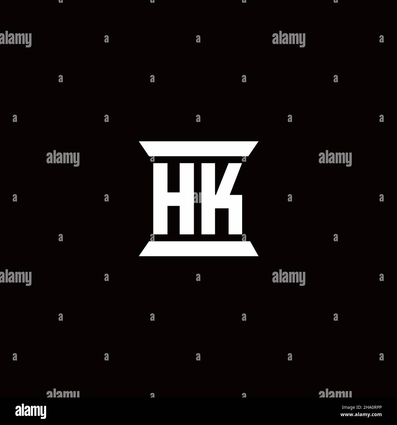 Logo HK lettre initiale monogramme avec modèle de forme de pilier isolé sur fond noir Illustration de Vecteur