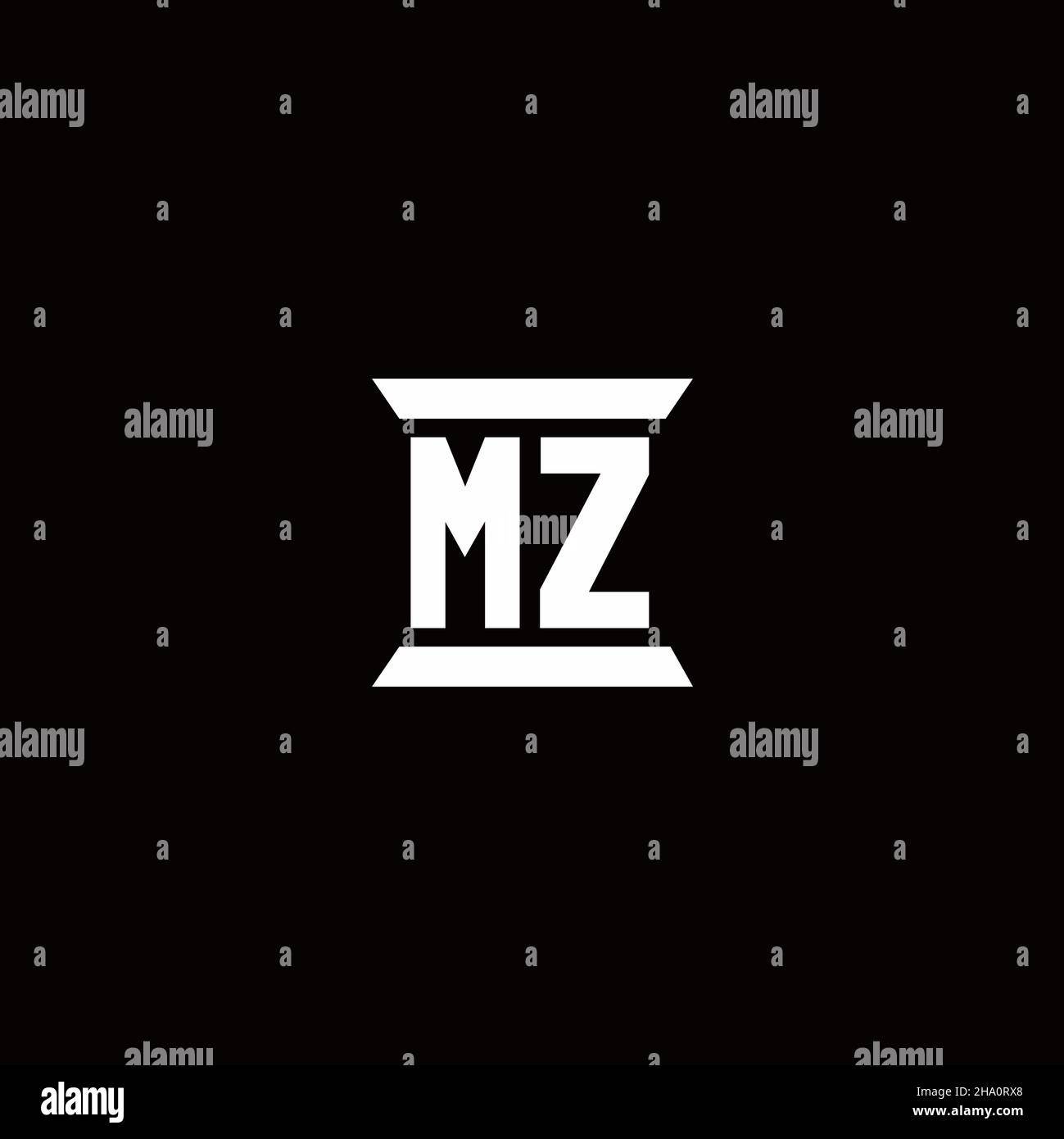 Logo MZ lettre initiale monogramme avec modèle de conception en forme de pilier isolé sur fond noir Illustration de Vecteur