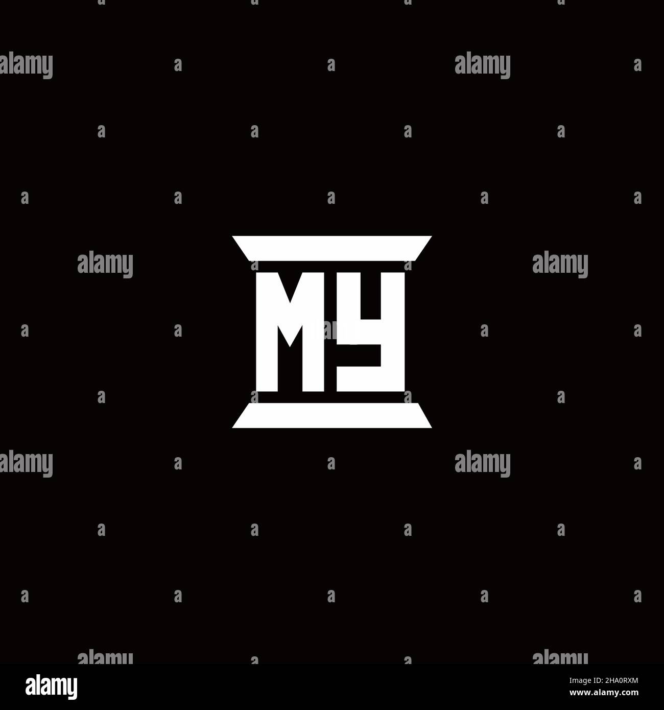 MON logo lettre initiale monogramme avec modèle de conception en forme de pilier isolé sur fond noir Illustration de Vecteur
