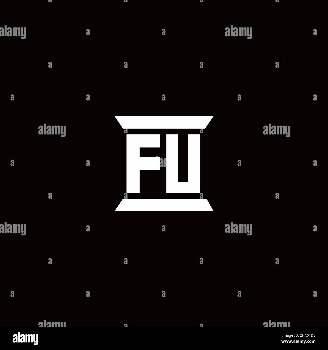 LOGO FU lettre initiale monogramme avec modèle de conception en forme de pilier isolé sur fond noir Illustration de Vecteur