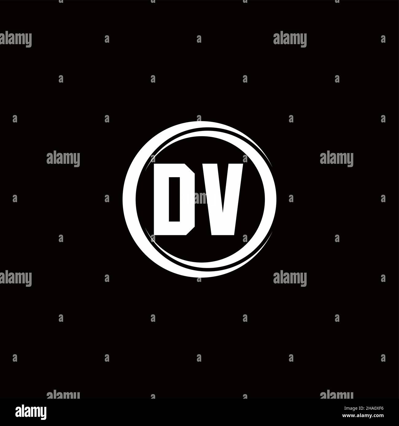 Logo DV lettre initiale monogramme avec tranche circulaire modèle de conception arrondie isolé sur fond noir Illustration de Vecteur