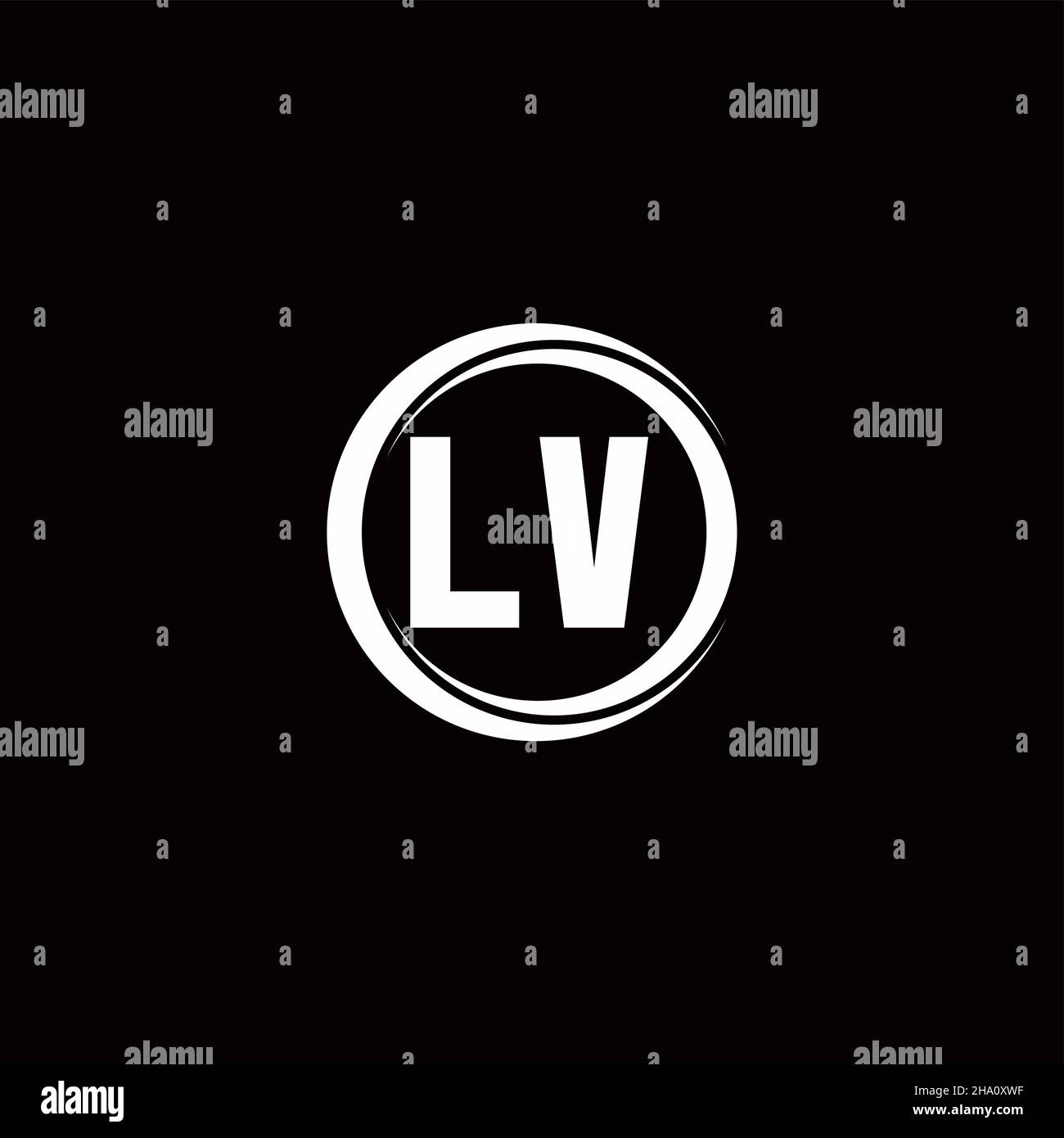Logo LV lettre initiale monogramme avec tranche circulaire modèle de conception arrondie isolé sur fond noir Illustration de Vecteur