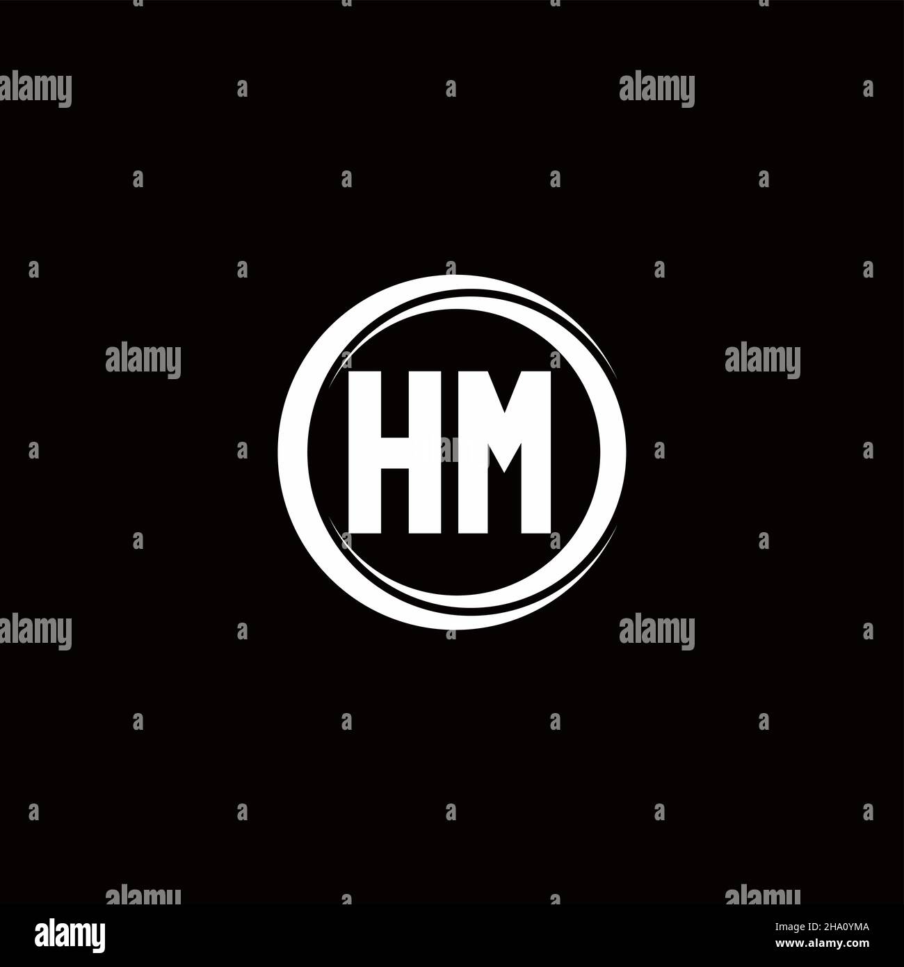 Logo HM lettre initiale monogramme avec tranche circulaire modèle de conception arrondie isolé sur fond noir Illustration de Vecteur
