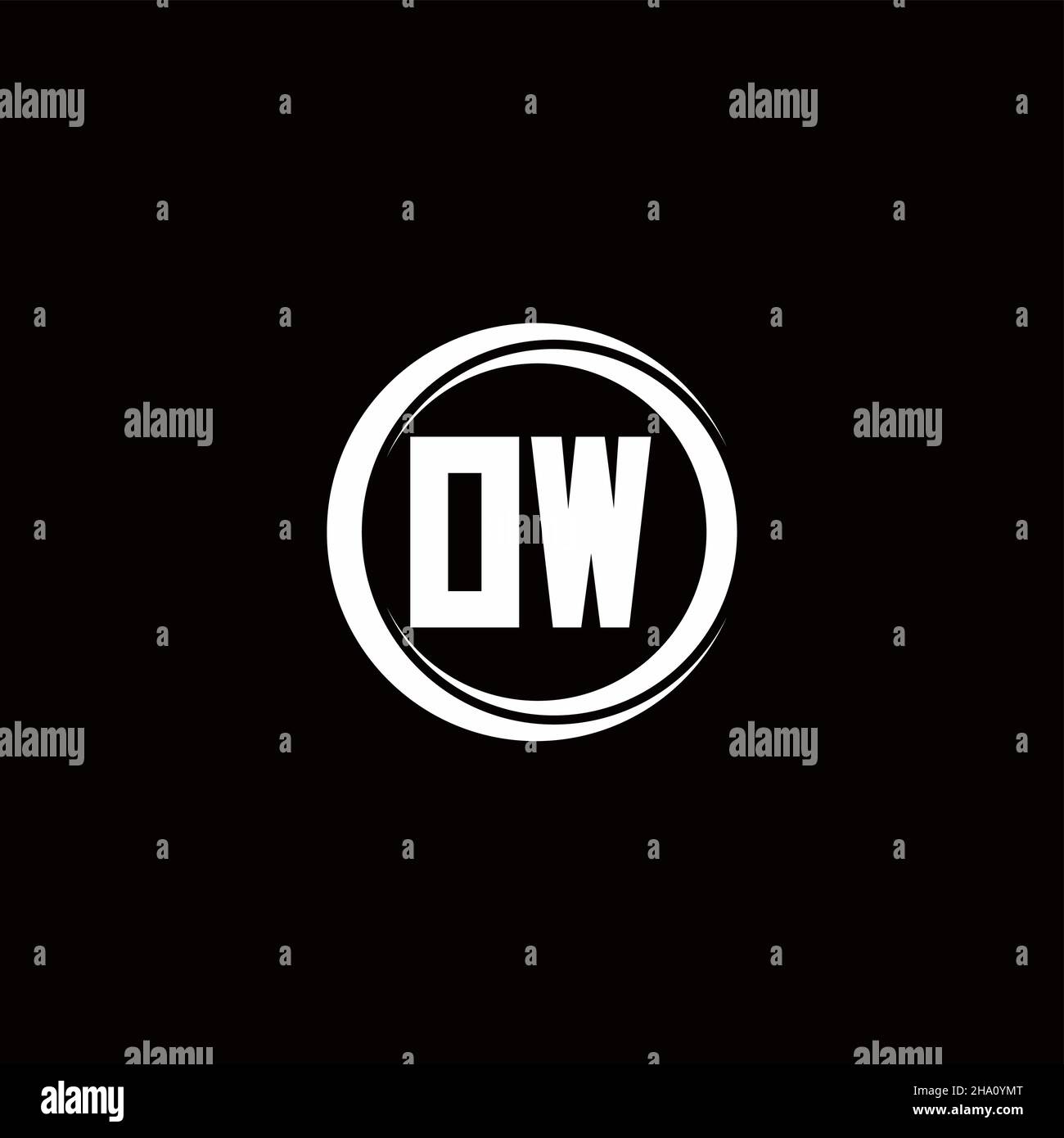 LOGO OW lettre initiale monogramme avec tranche de cercle modèle de conception arrondi isolé dans fond noir Illustration de Vecteur