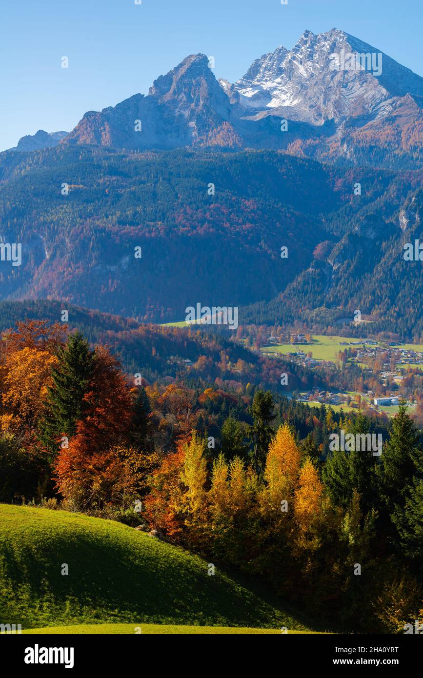 Vue aérienne de Berchtesgaden depuis l'altitude de la gare centrale d'Obersalzbergbahn, Berchtesgaden, haute-Bavière, sud de l'Allemagne, Europe Banque D'Images
