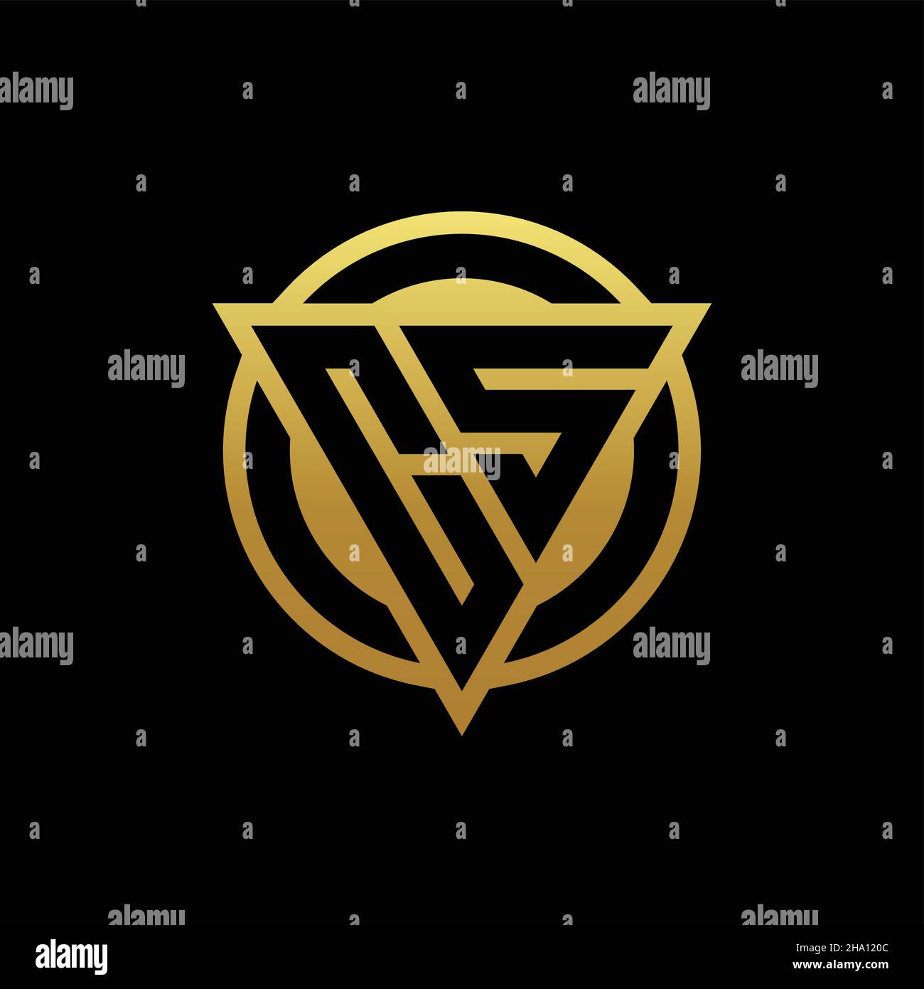 MONOGRAMME DU LOGO CS avec forme triangulaire et cercle de style arrondi isolé sur des couleurs or et fond noir modèle de conception Illustration de Vecteur