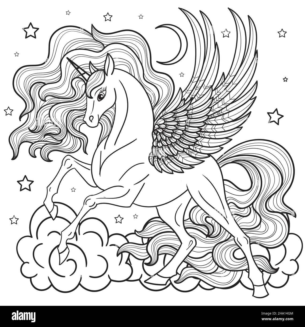 Belle licorne.Image linéaire noir et blanc.Vecteur Image Vectorielle