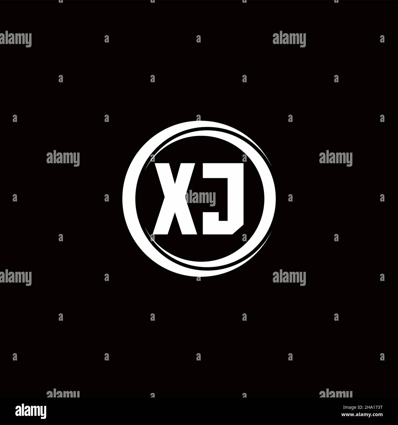 Monogramme de la lettre initiale du logo XJ avec tranche circulaire modèle de forme arrondie isolé sur fond noir Illustration de Vecteur