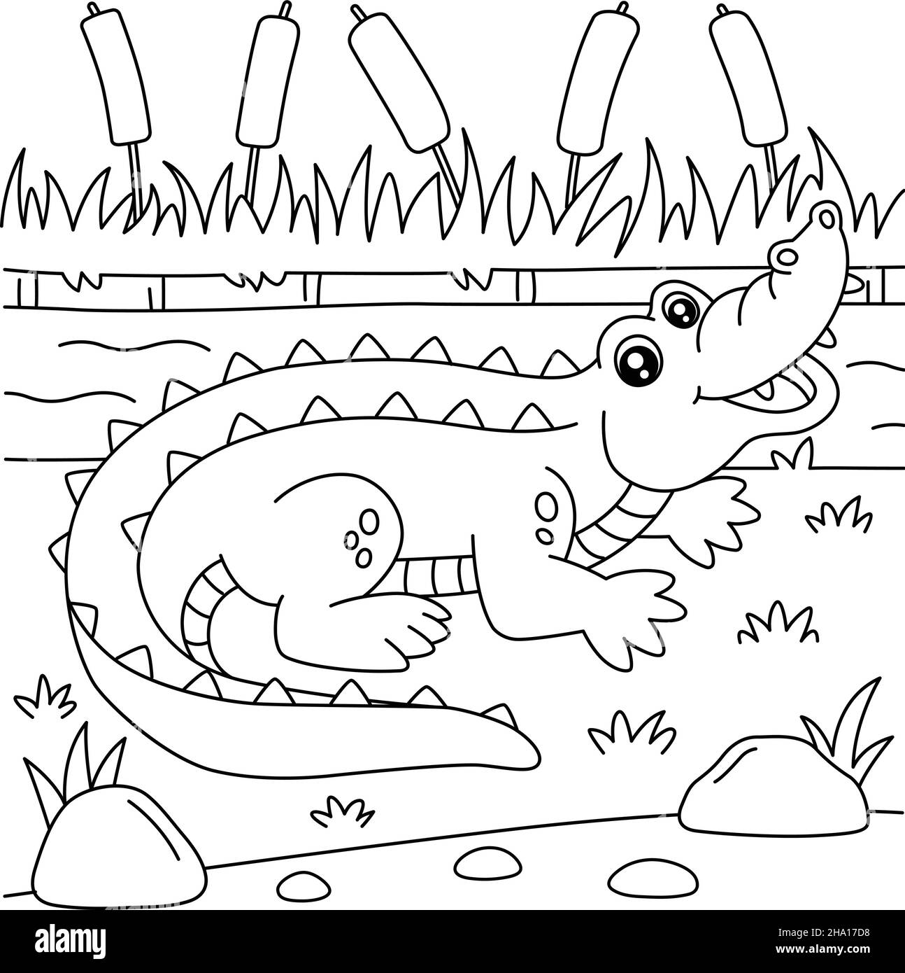 Page de coloration de crocodile pour enfants Illustration de Vecteur