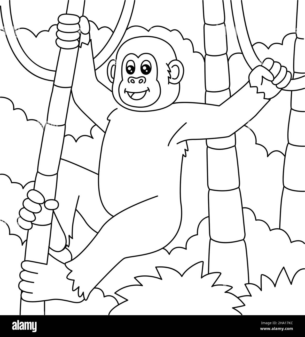 Page de coloriage pour les chimpanzés pour les enfants Illustration de Vecteur